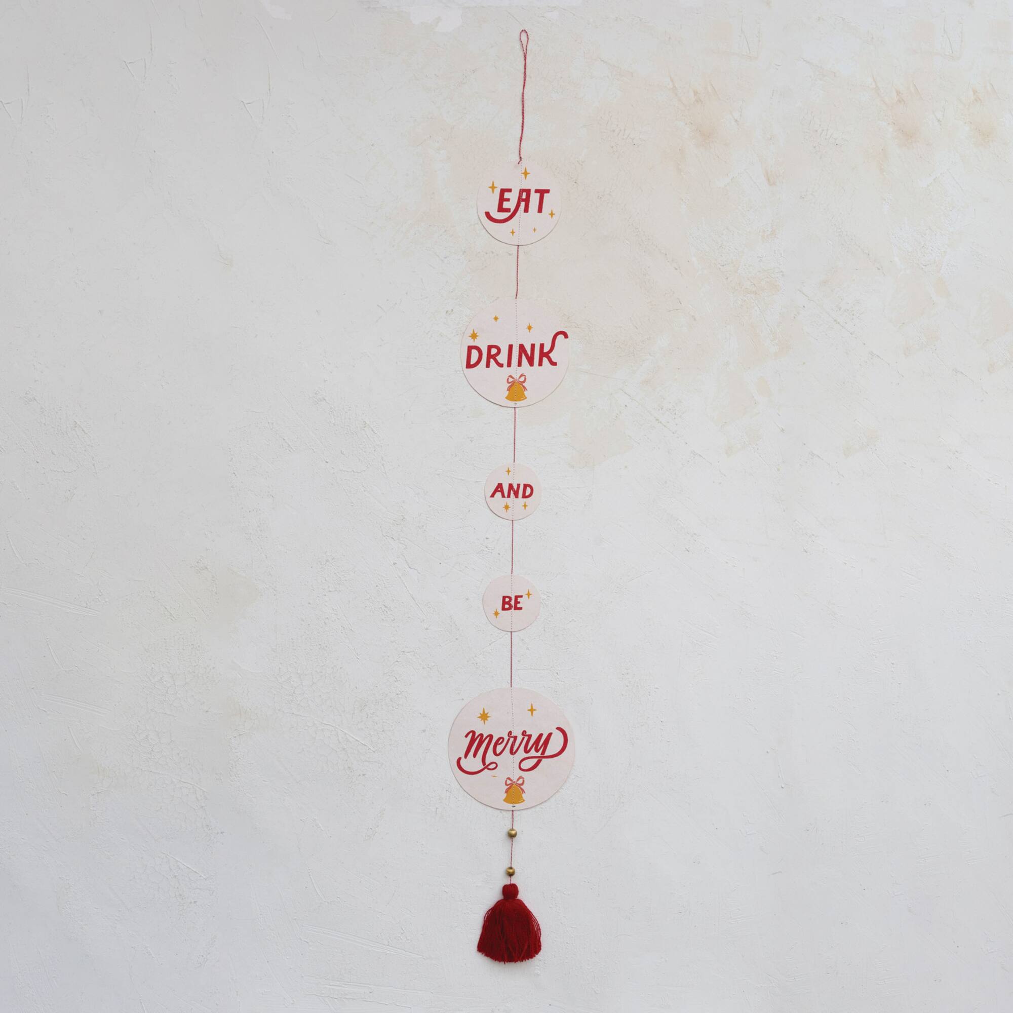 Hello Honey® 3ft. Eat Drink & Be Merry Handmade Recycled Paper Banner with Beaded Tassel